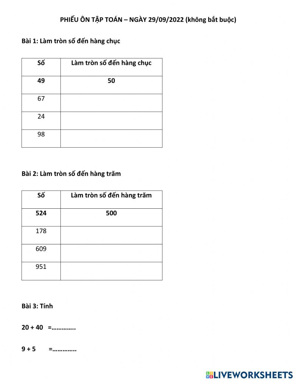 Tuần 5 - phiếu ôn môn toán