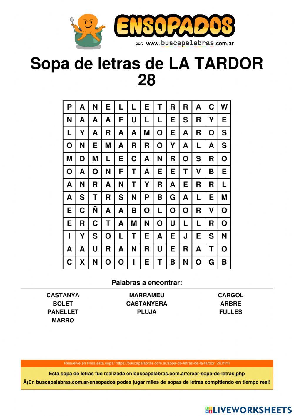 Sopa de lletres LA TARDOR