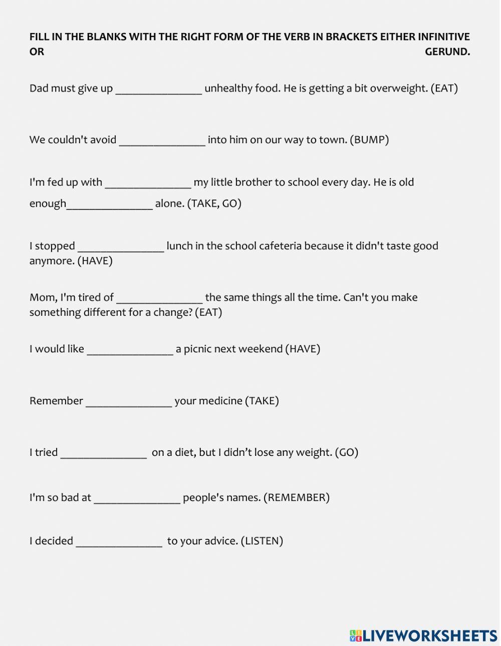 Examen modals gerunds infinitives