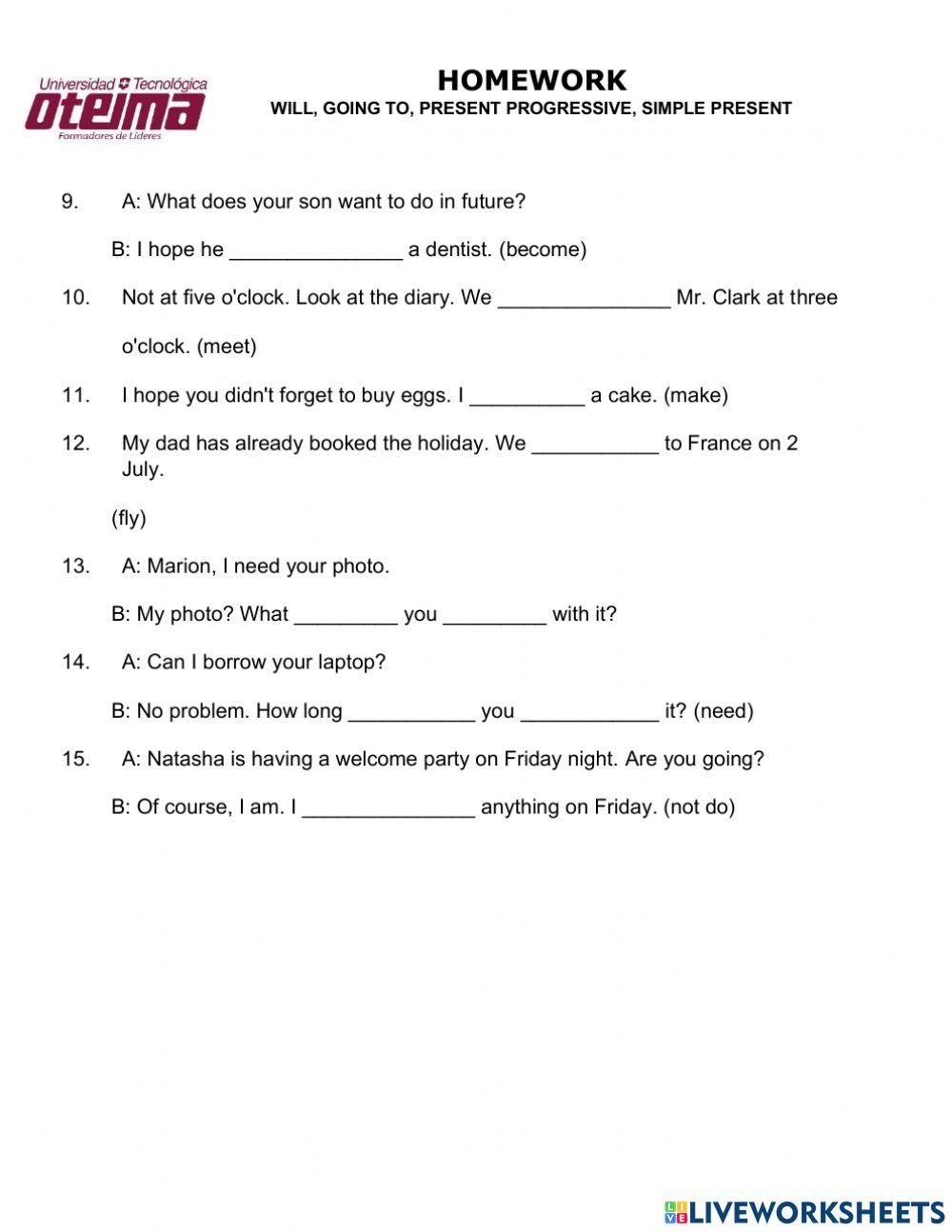 Future Tense WILL, GOING TO, SIMPLE PRESENT AND PRESENT PROGRESSIVE