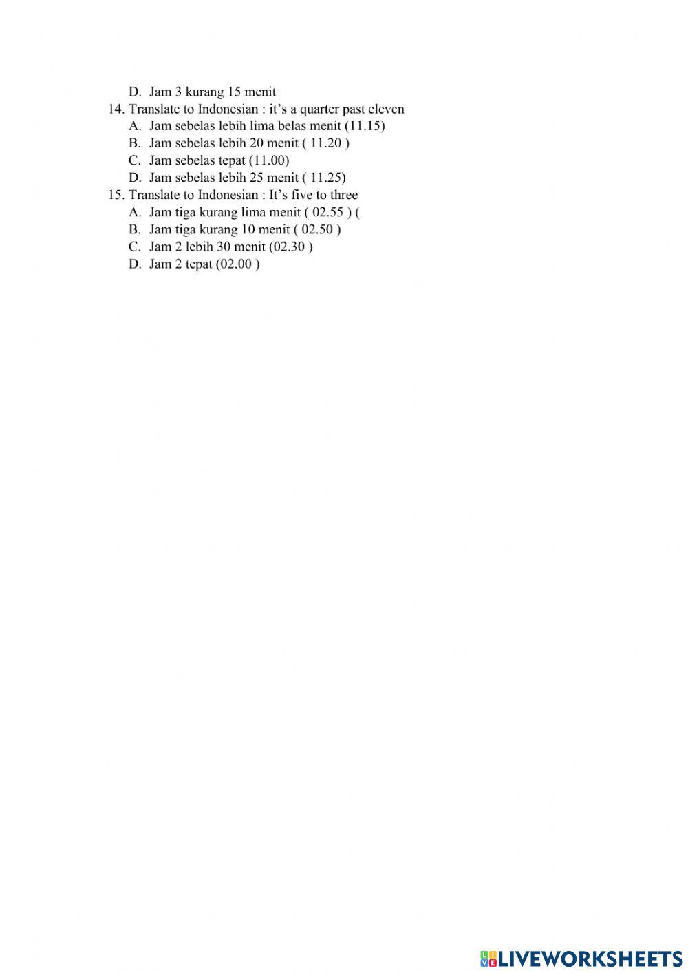 Live worksheets English (Telling Time)