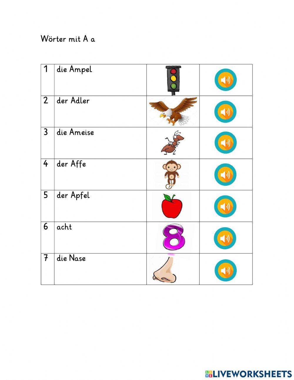 Vokabelliste Klasse 1-  1