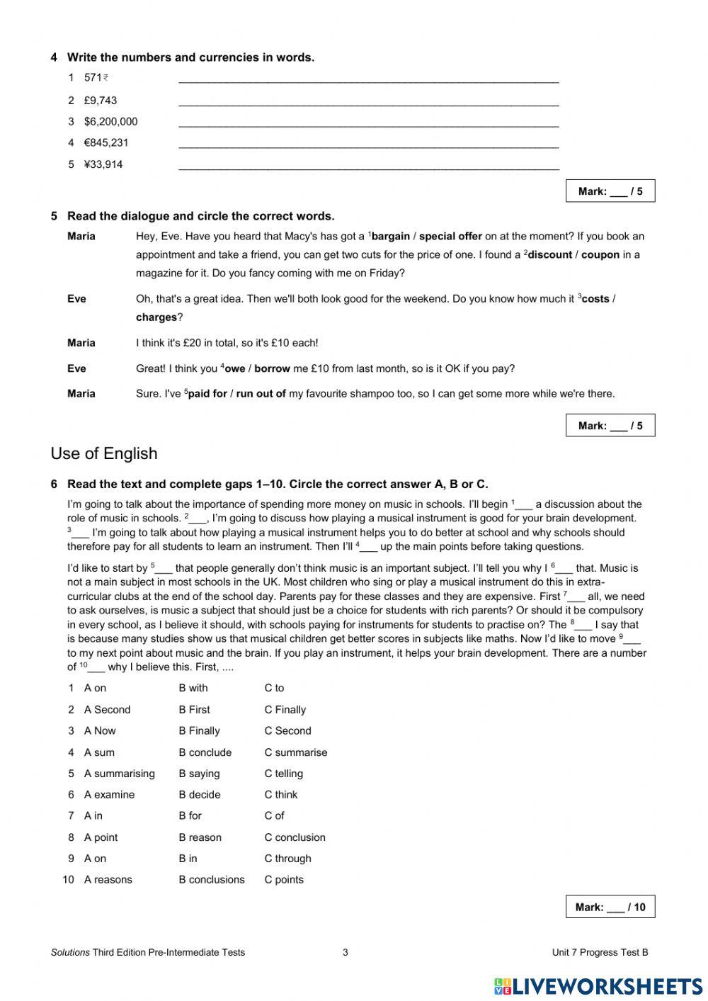 Unit 7 Progress Test B - pre inter