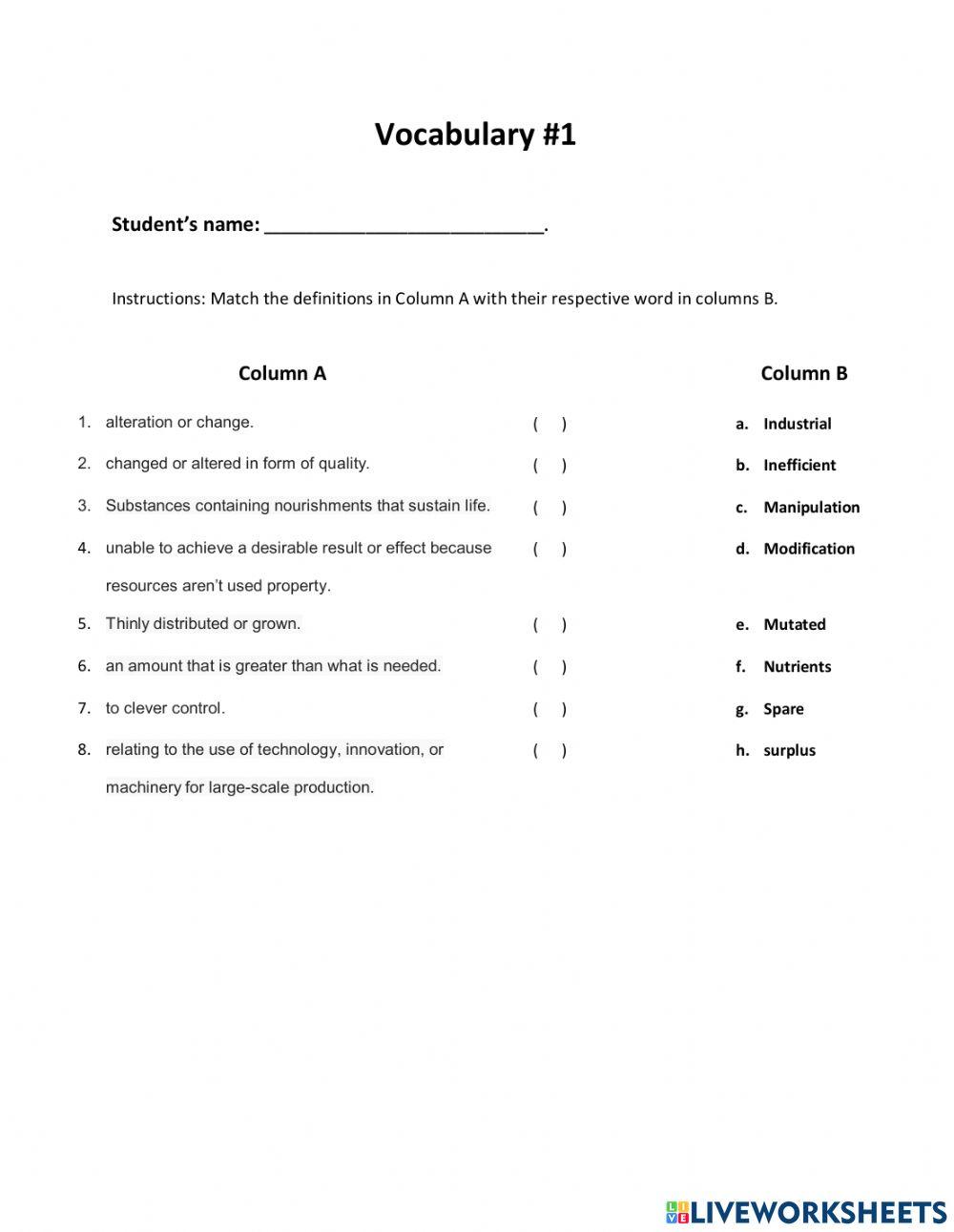 Vocabulary September 1