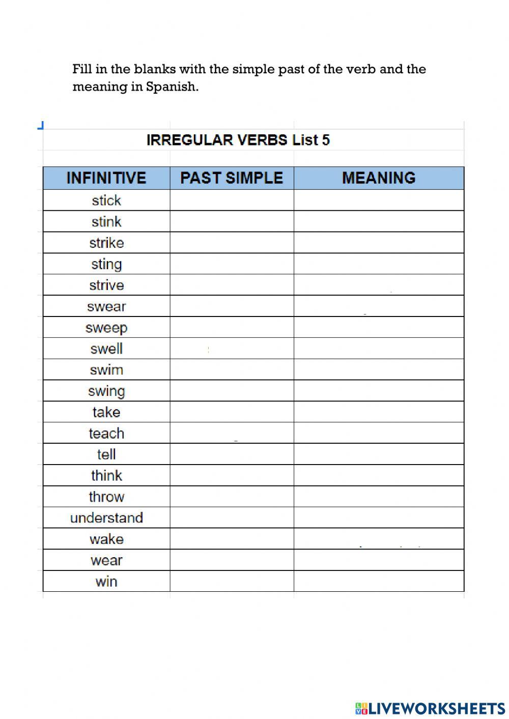 Past Simple Irregular Verbs 2