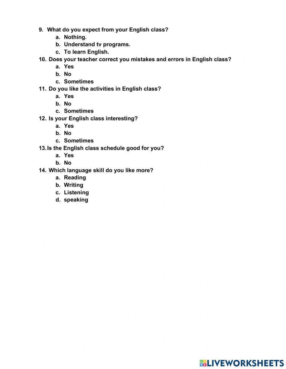 Students needs in esl