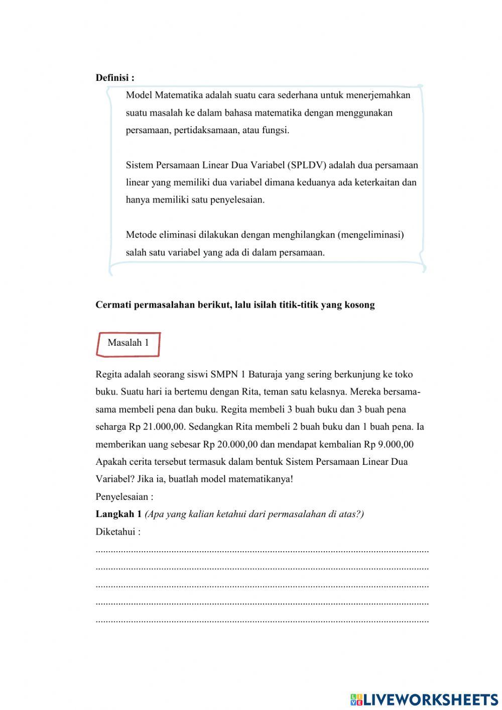 Sistem Persamaan Linear Dua Variabel