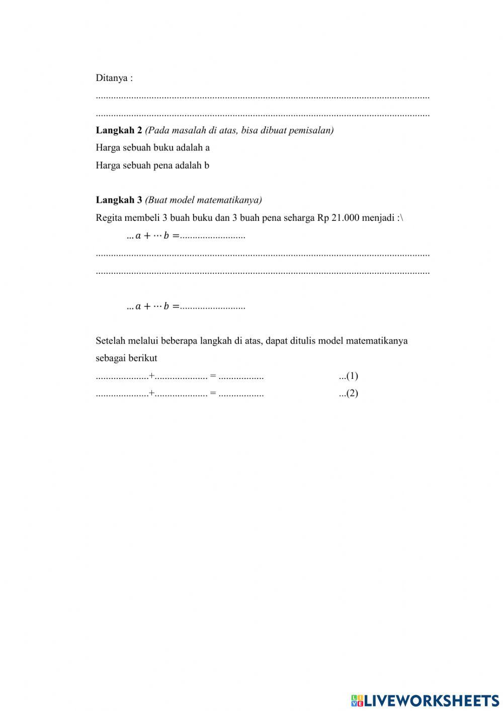 Sistem Persamaan Linear Dua Variabel