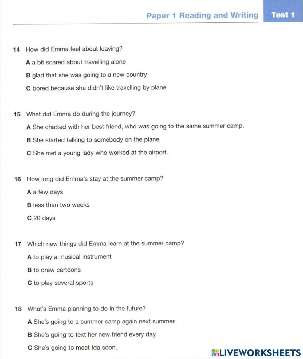 PET READING -MULTIPLE CHOICE