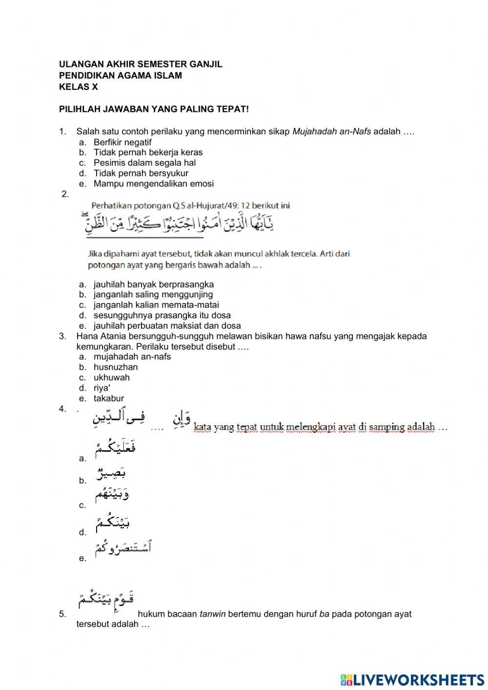 UAS Ganjil PAI kelas X