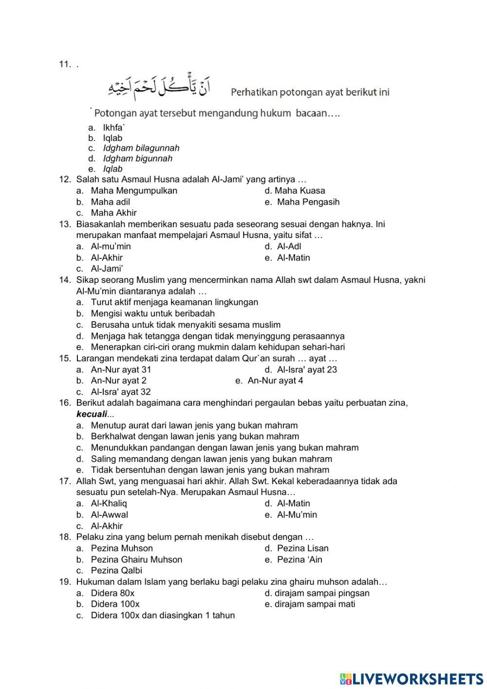 UAS Ganjil PAI kelas X