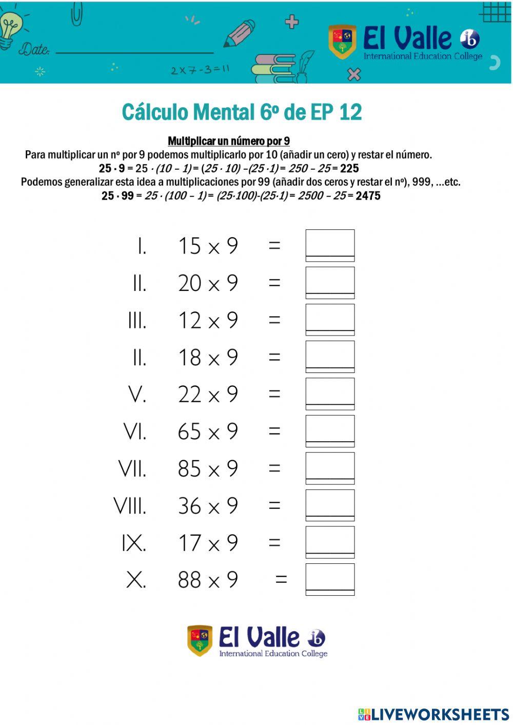 Cálculo Mental 6º de EP 12