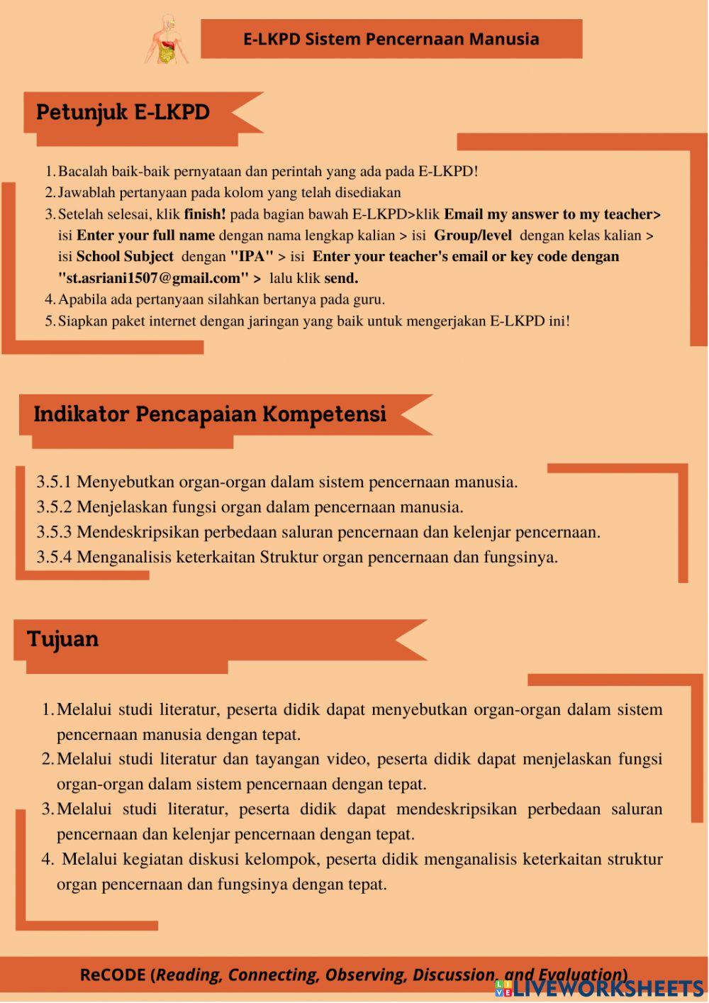 LKPD Sistem pencernaan -Struktur dan organ pencernaan manusia-