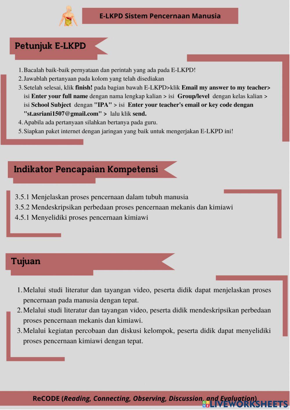 LKPD sistem Pencernaan -Pencernaan Mekanis dan kimiawi-