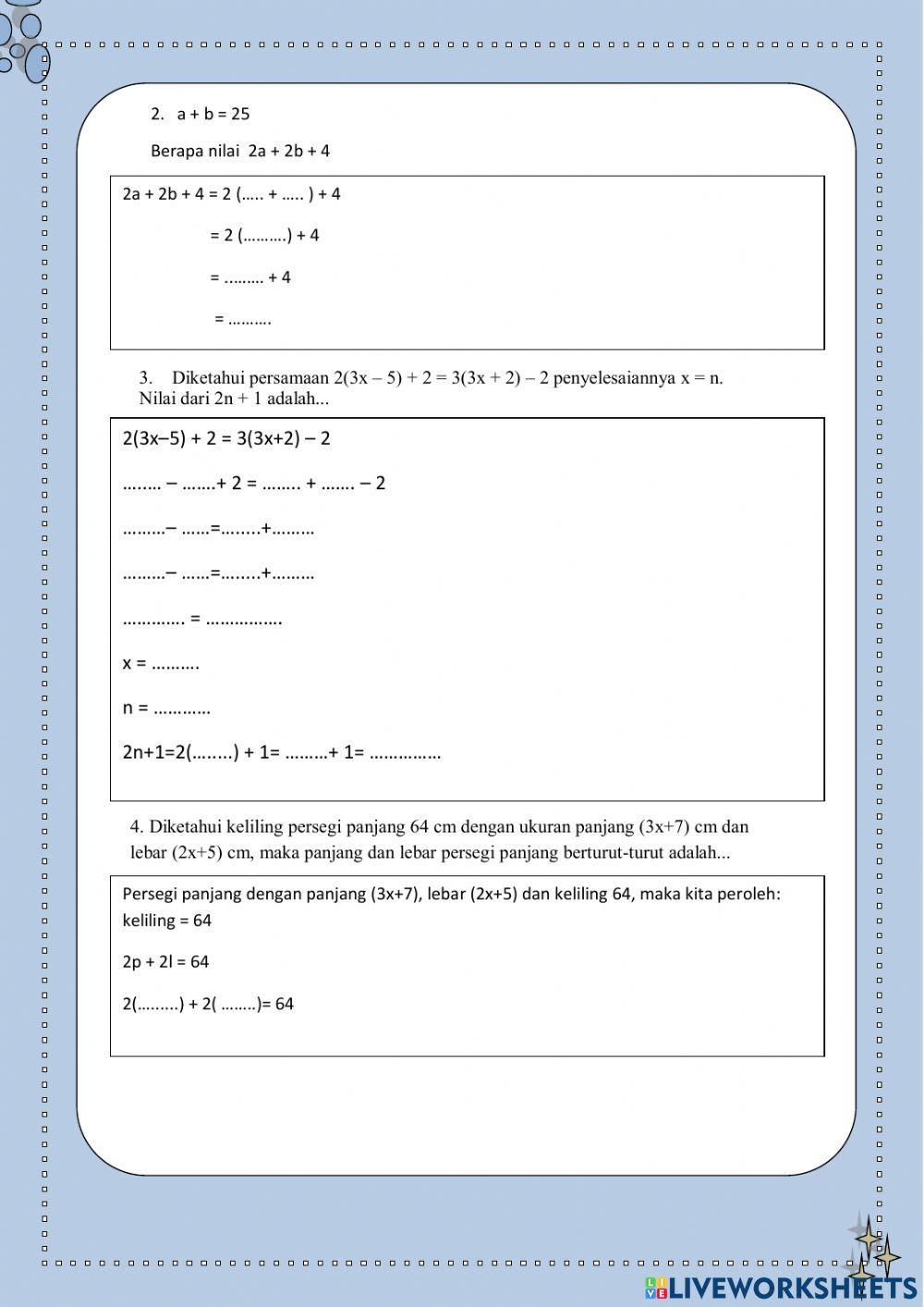 LKPD Persamaan Linier Satu Variabel (PLSV)