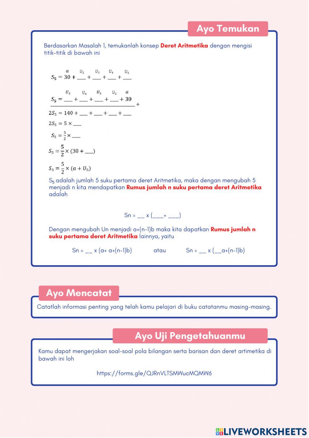LKPD Pola bilangan, Barisan dan Deret Aritmetika