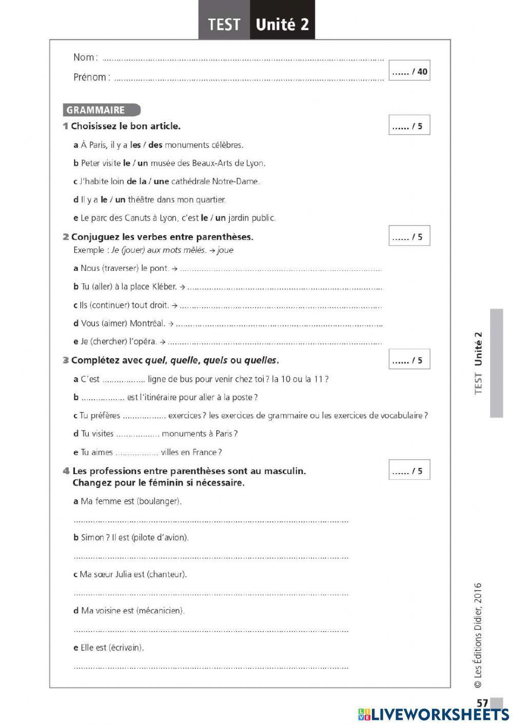 Francais: Edito Revision unité 2
