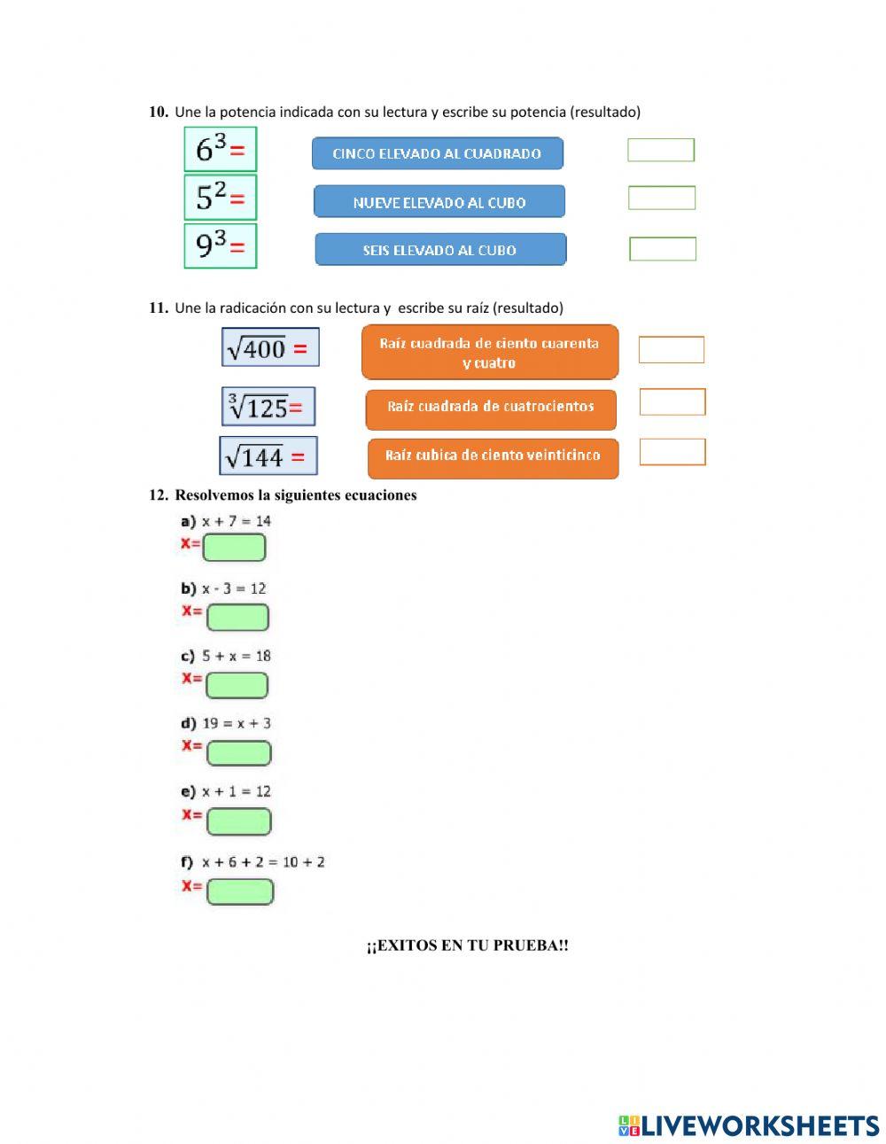 Prueba de admisión 6° matemáticas