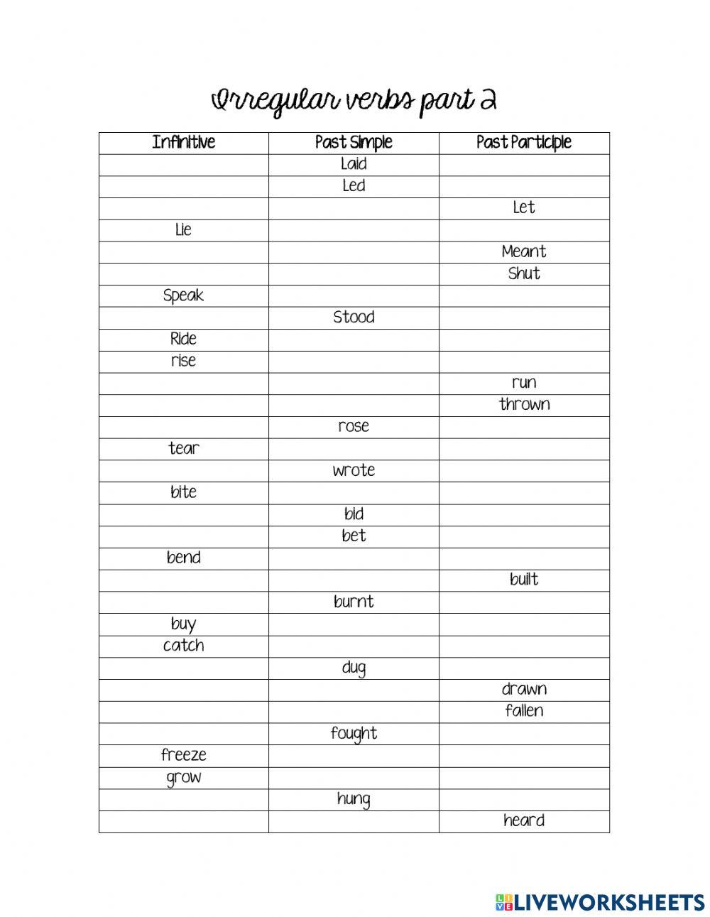 Irregular verbs