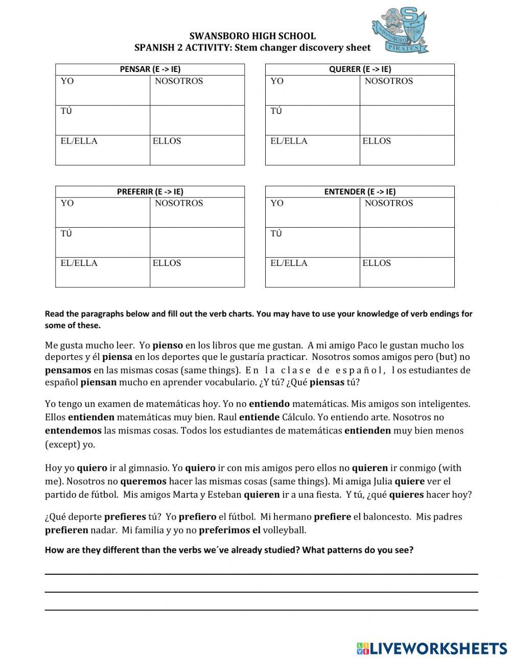 Stem changer discovery sheet
