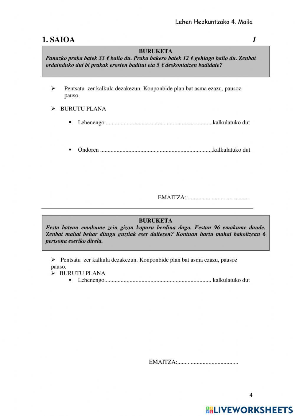 Problemak lehen bi saioak