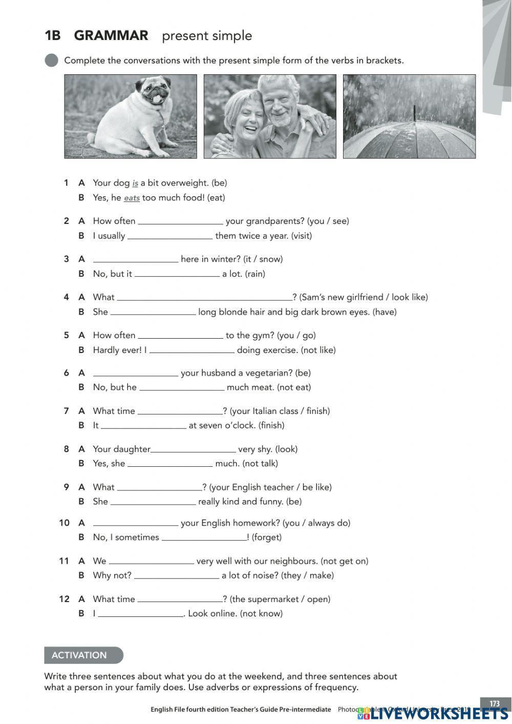 Present simple online exercise for Pre- intermediate | Live Worksheets