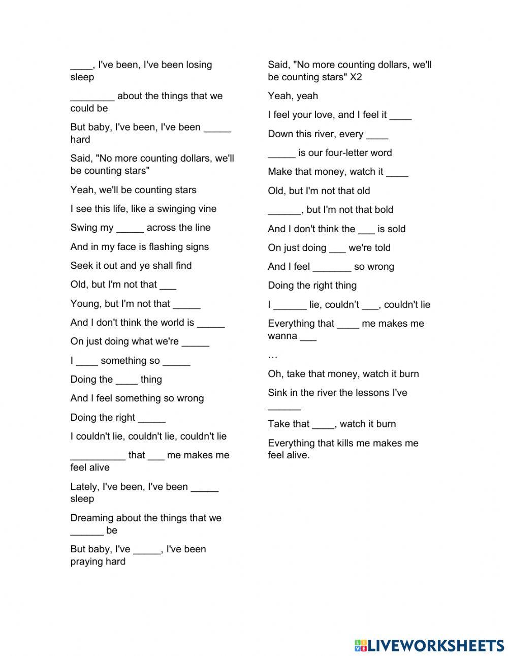 Fill in the blanc song