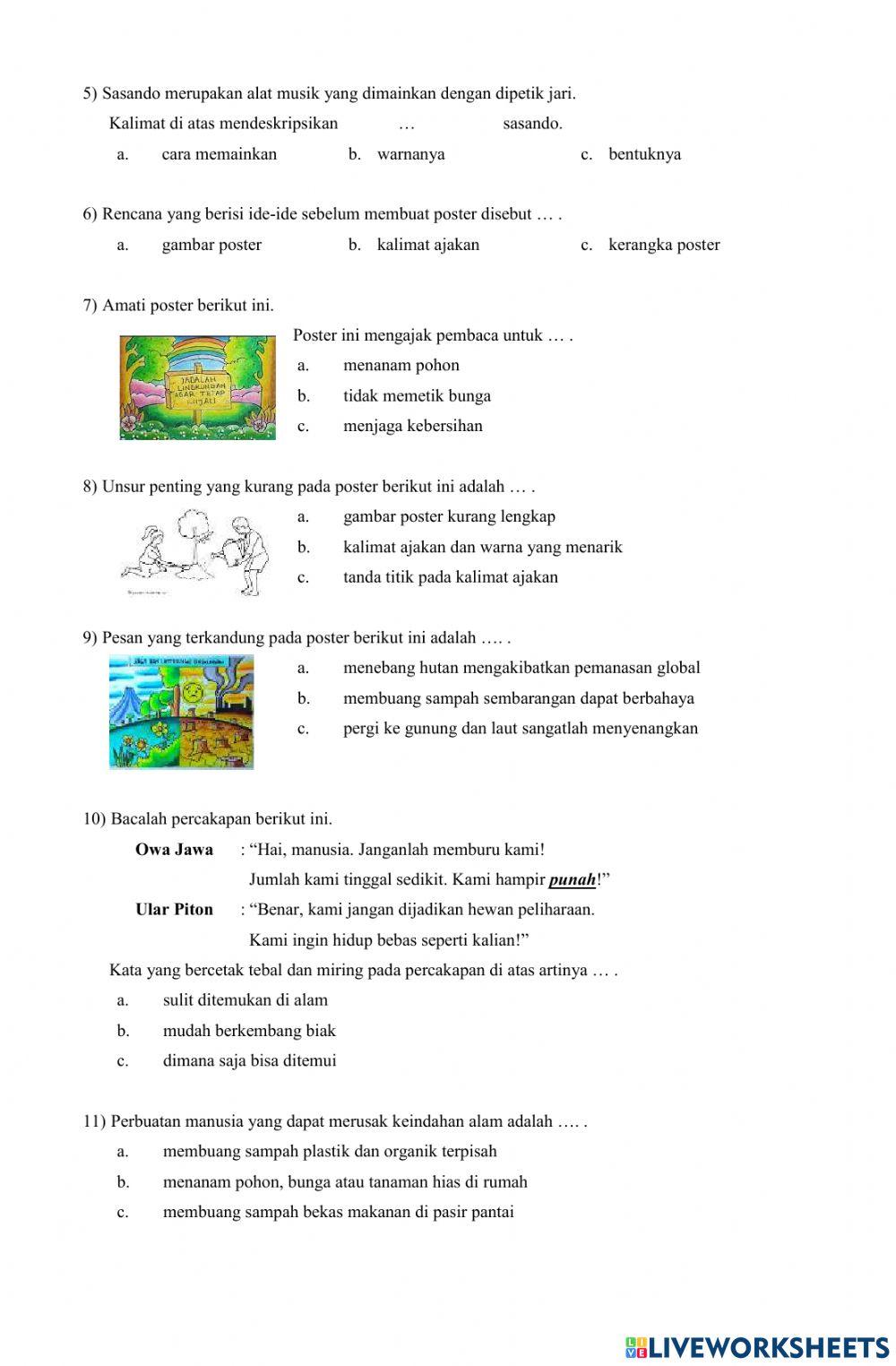 Penilaian Materi Harian-Tema 123-Membaca dan Menulis