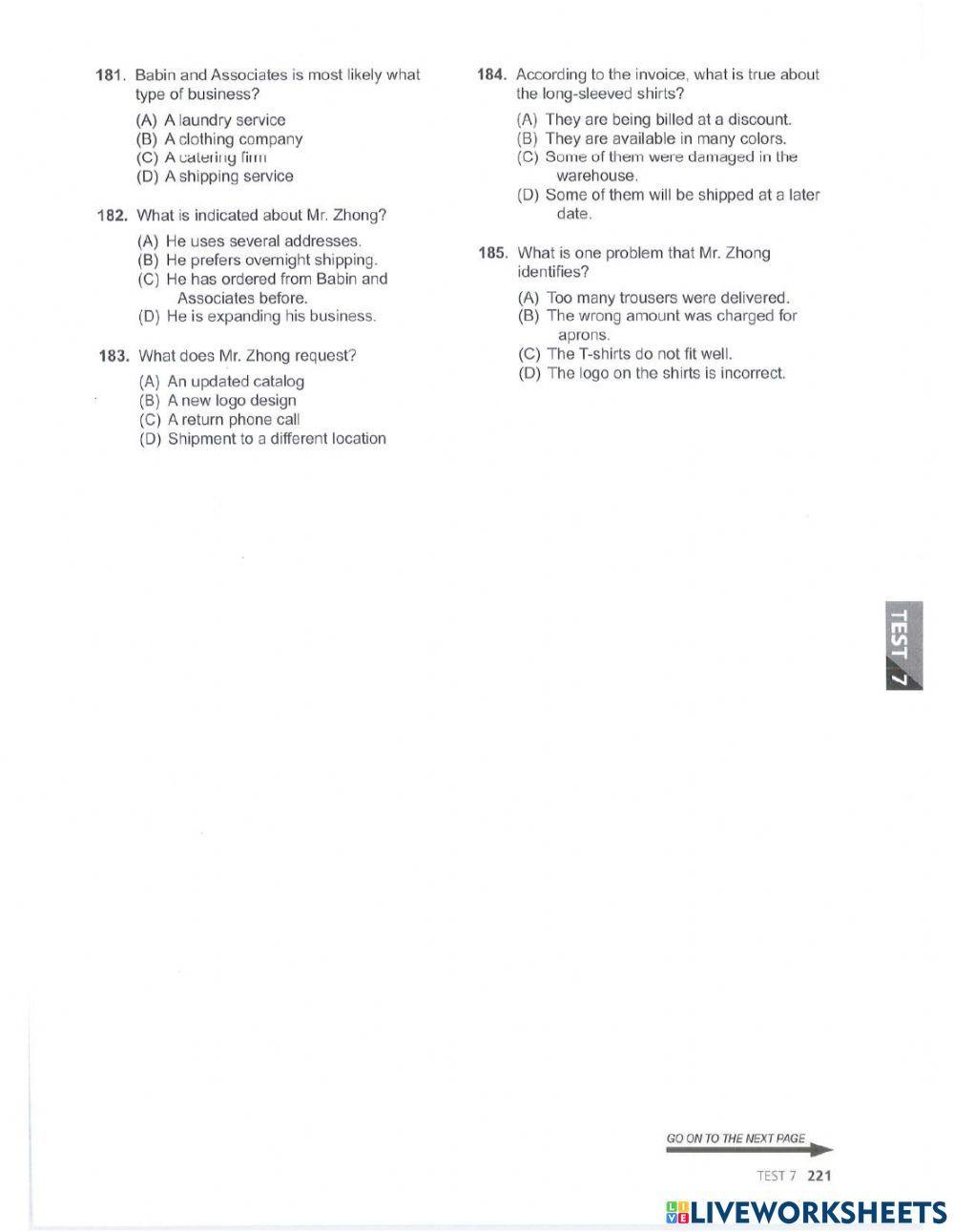 Mini-test reading PART 7