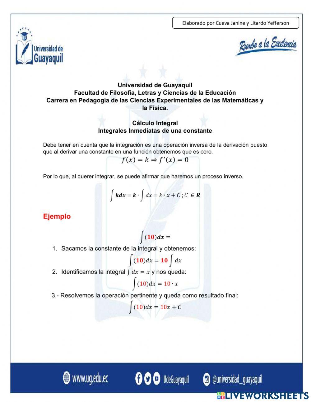 Integral inmediata de una constante