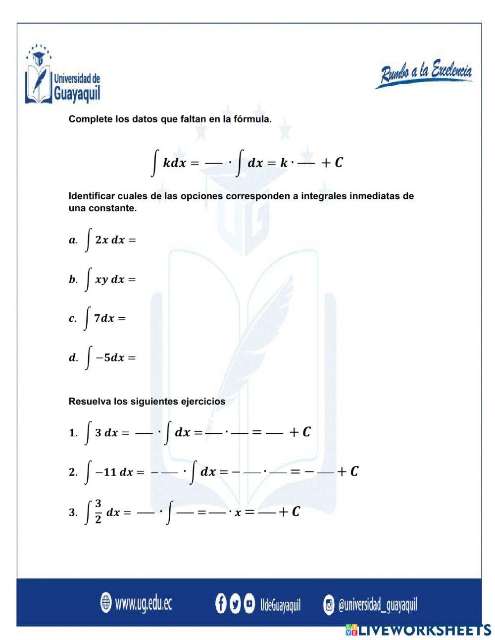 Integral inmediata de una constante