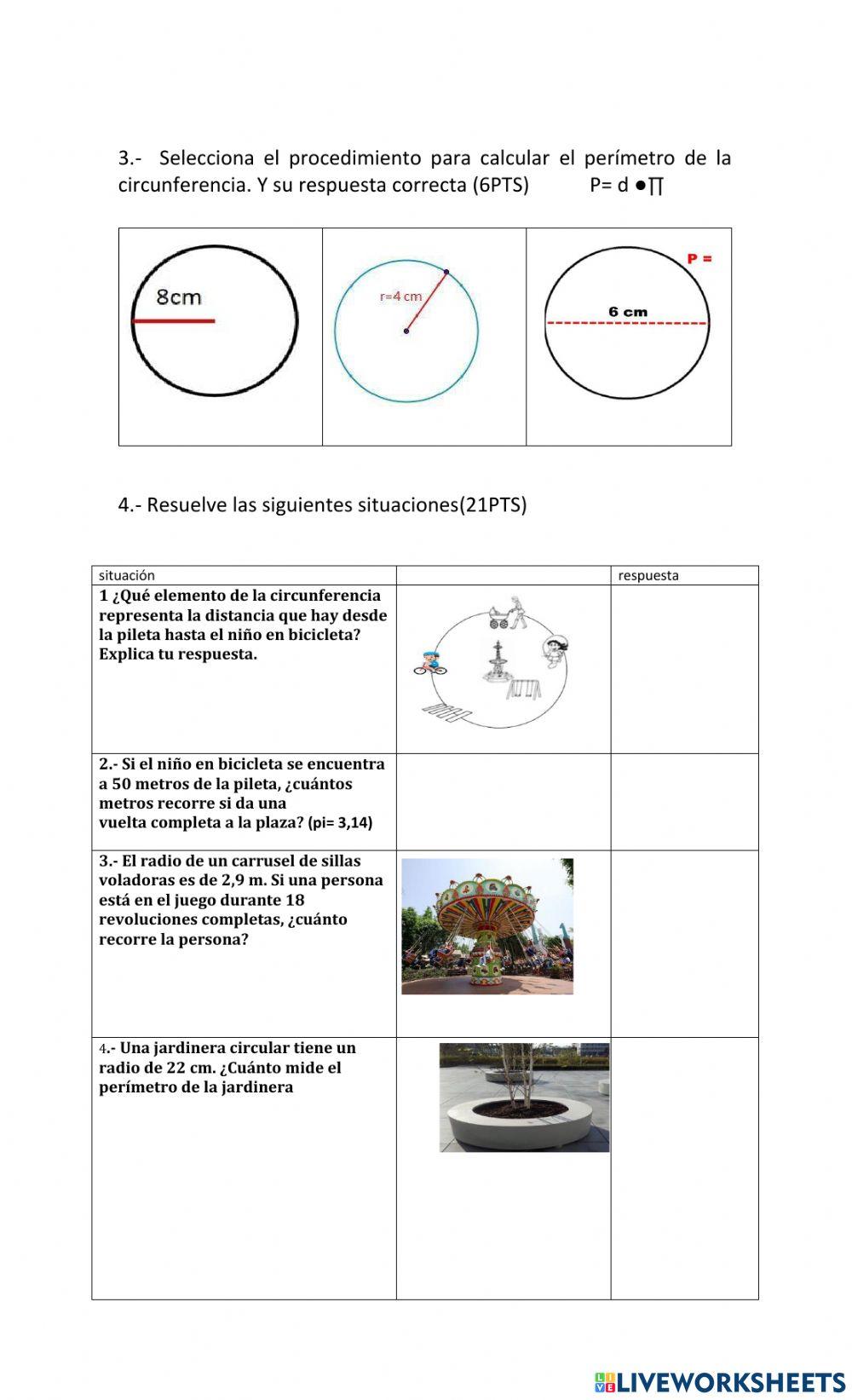 Area y perimetro circulo y circunferencia