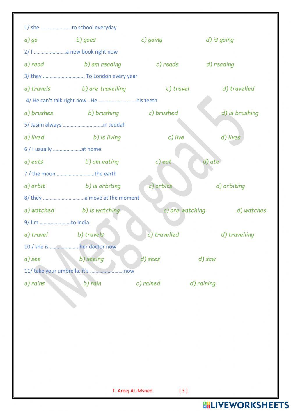 Mega goal 5 - unit 1 lesson 11