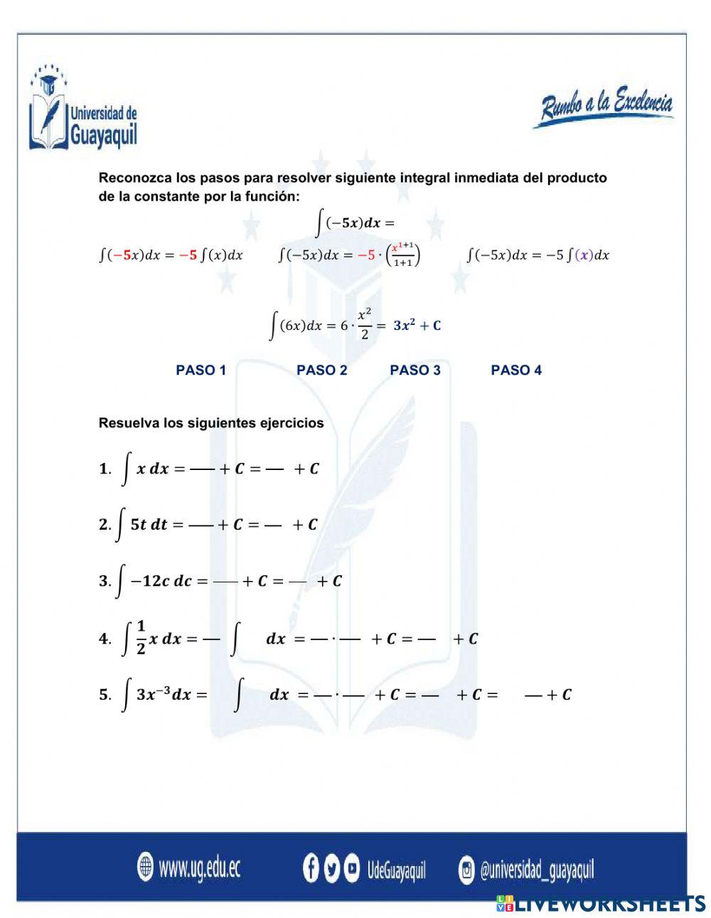 Integral Inmediata del producto de la constante por una función