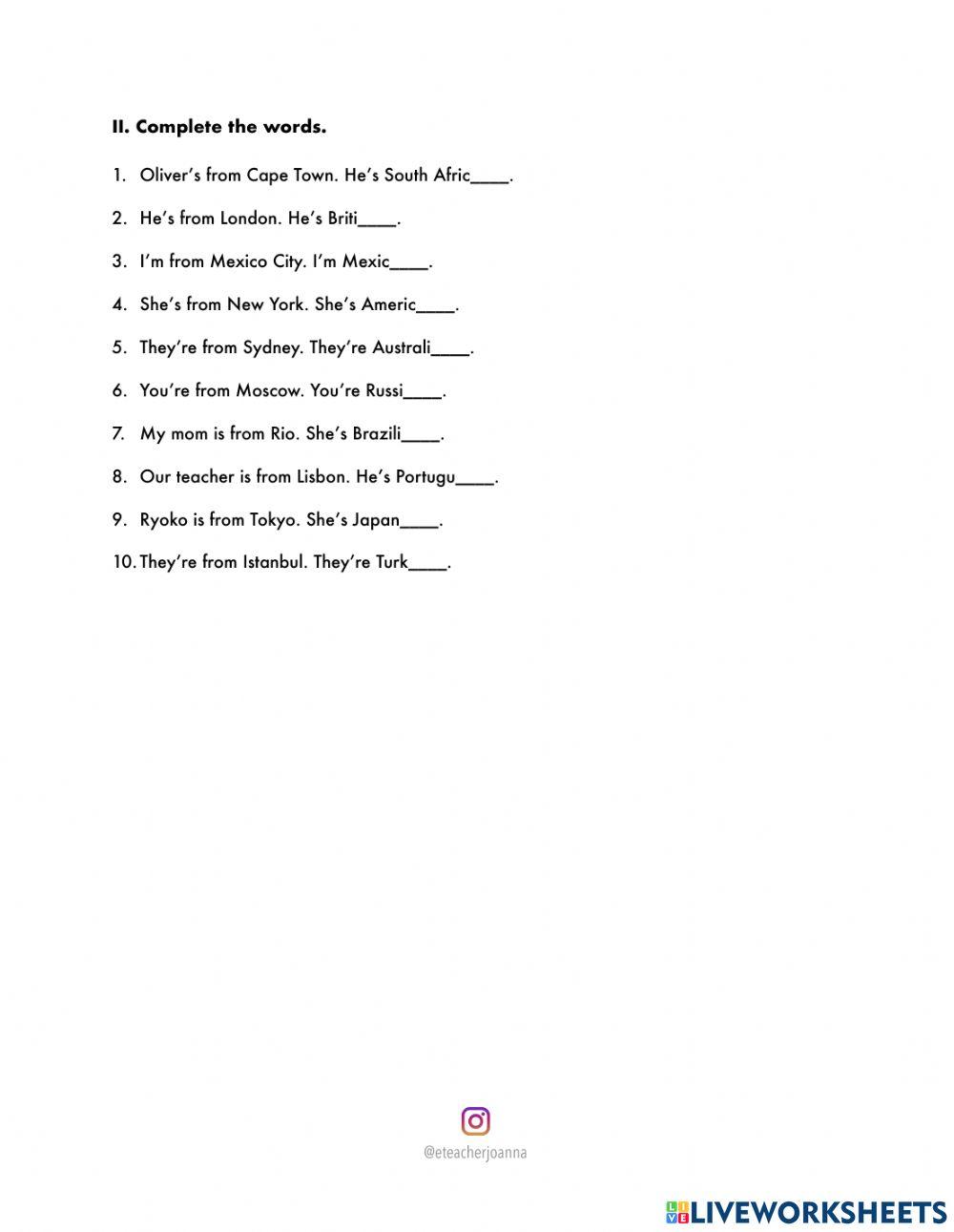 Countries and nationalities