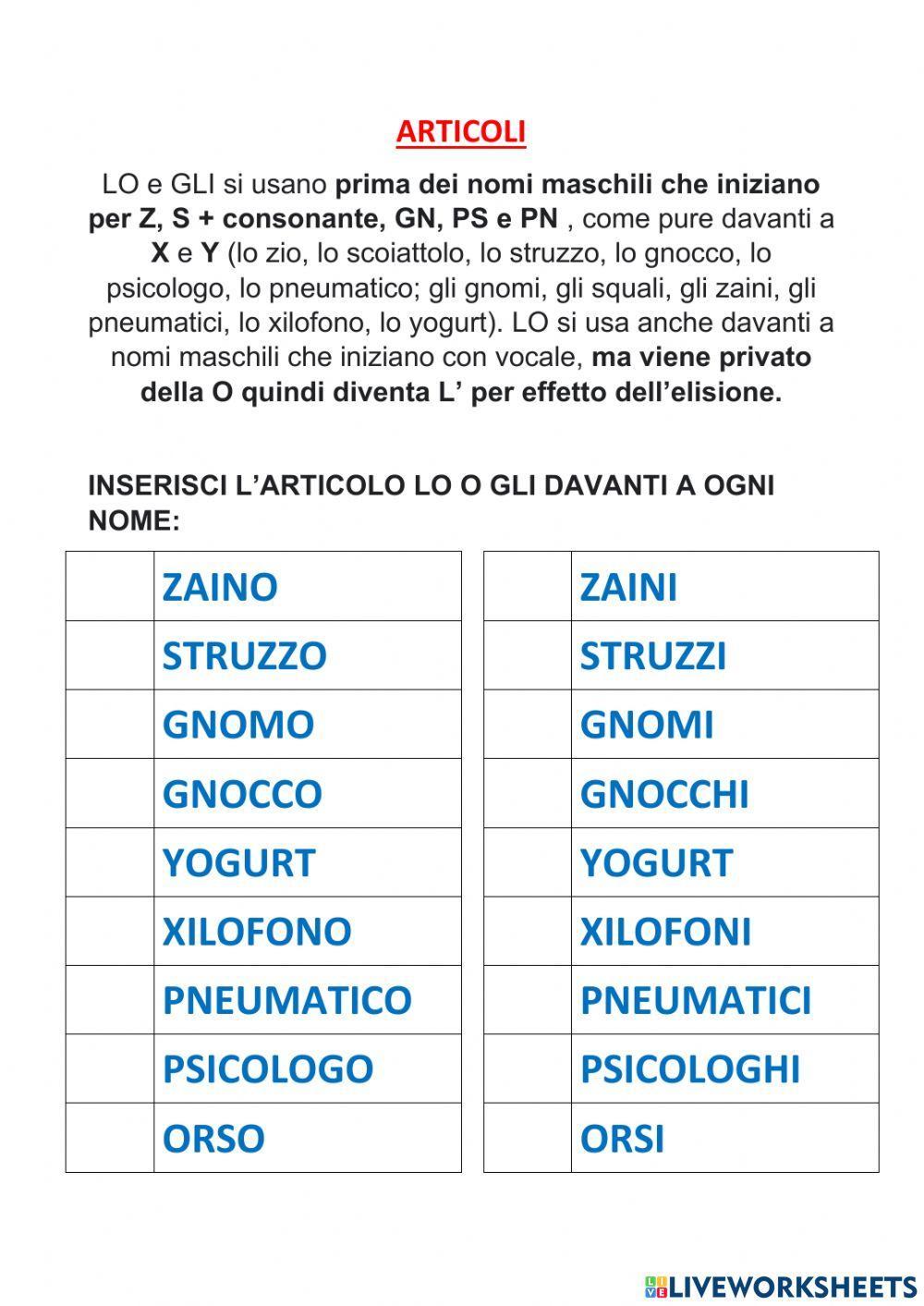 ARTICOLI LO e GLI