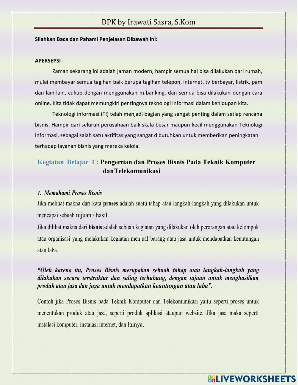 DPK 1 : Proses Bisnis Dibidang Teknik Komputerda Jaringan