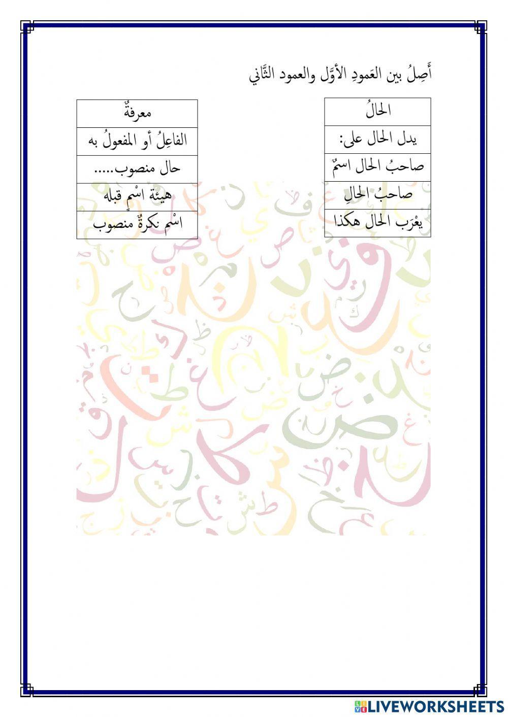 تدريبات درس الحال (جذور العربية)