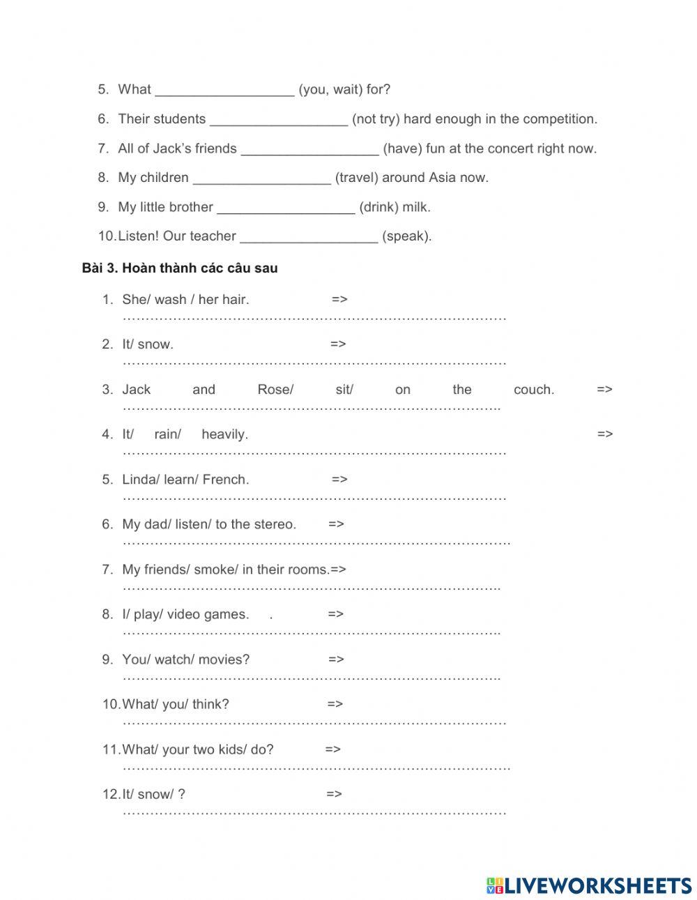 Bài tập thì hiện tại tiếp diễn