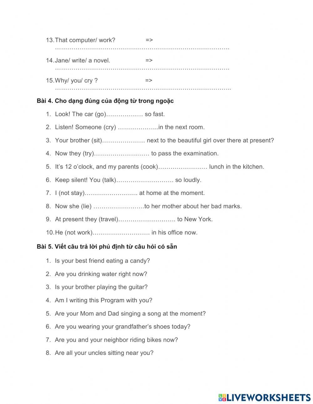 Bài tập thì hiện tại tiếp diễn