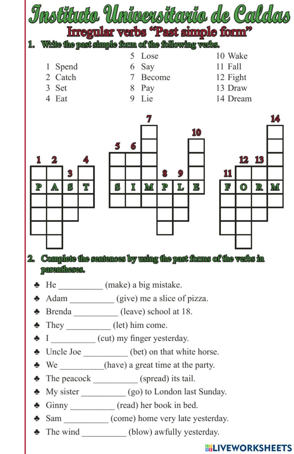 Past simple irregular verbs exercise for Elementary | Live Worksheets