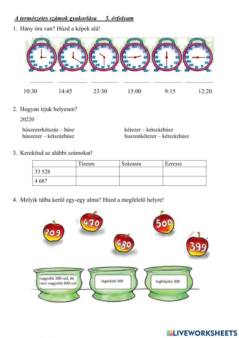 Természetes számok gyakorlása Természetes számok gyakorlása