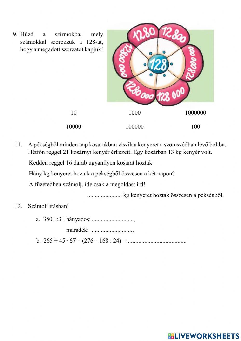 Természetes számok gyakorlása Természetes számok gyakorlása