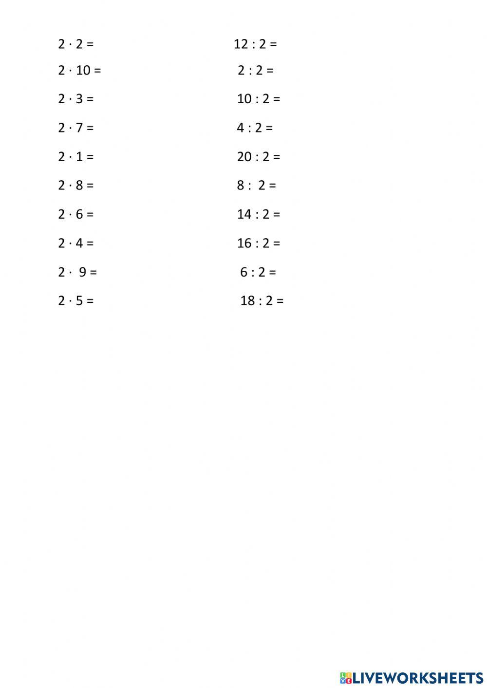 Таблиця множення на 2