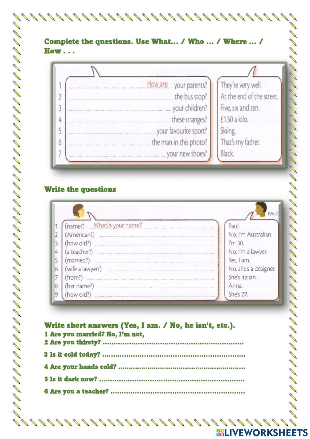 Verb to be - questions