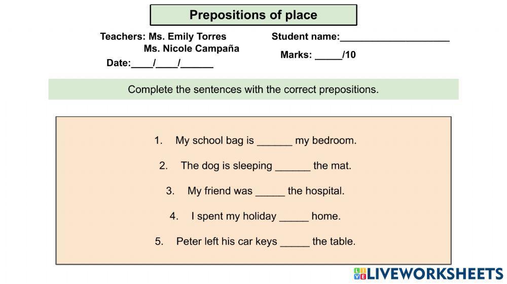 Prepositions of place