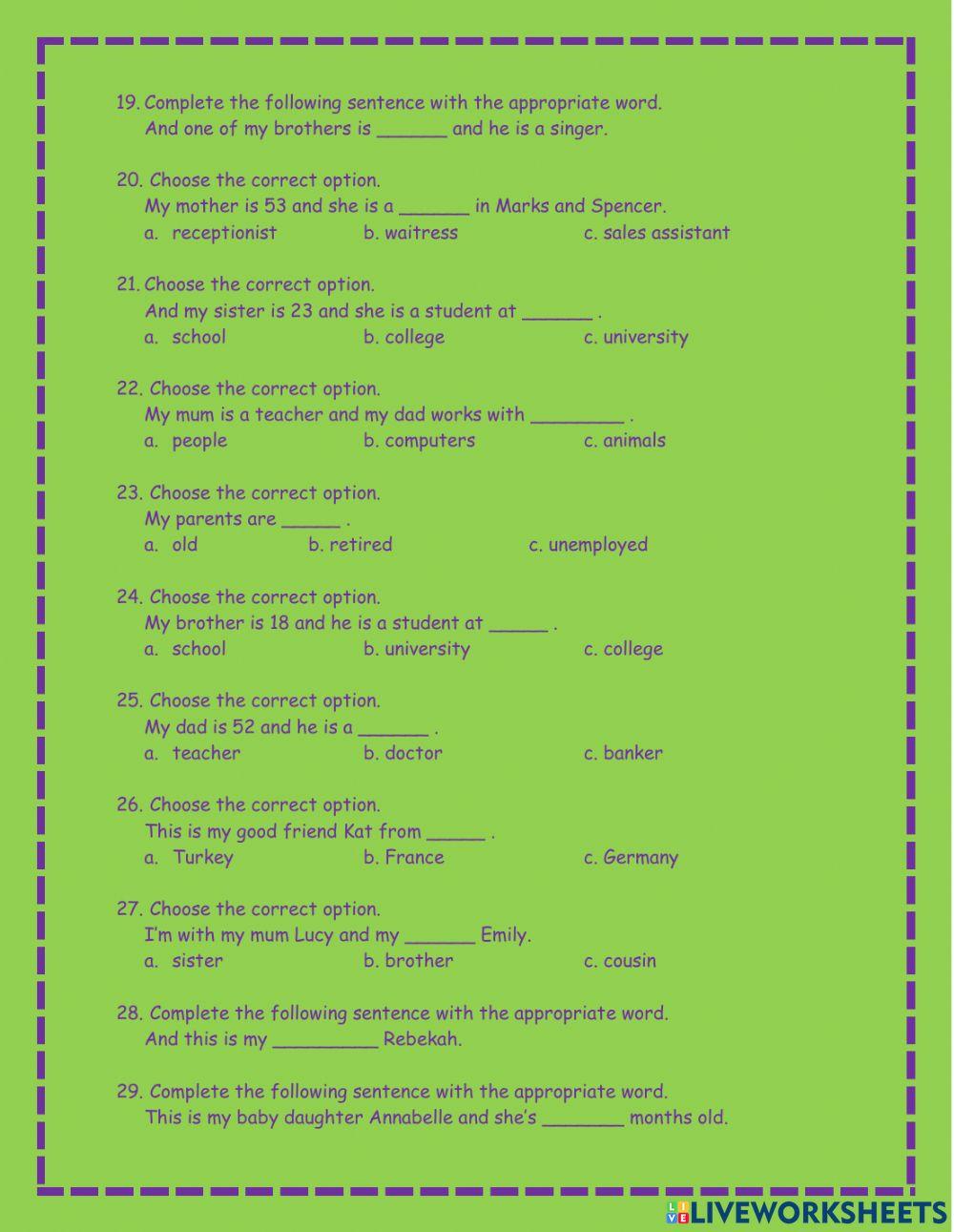 PEOPLE, FAMILY, AGE, JOBS VIDEO ACTIVITY