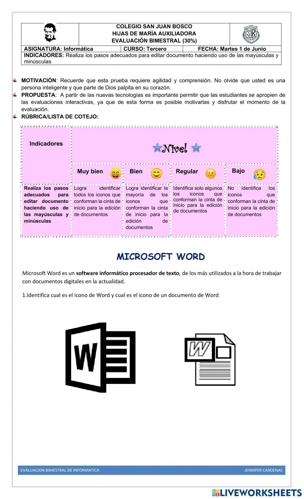 EVALUACION BIMESTRAL DE INFORMATICA 3P