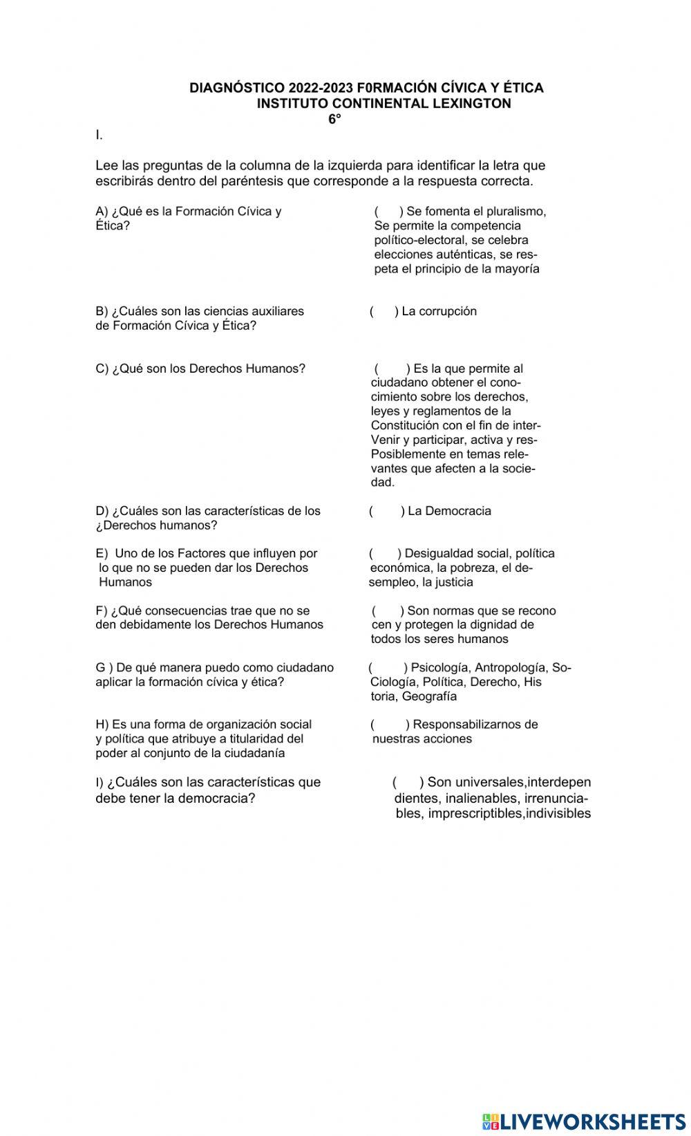 DIAGNOSTICO FORMACIÓN 6o