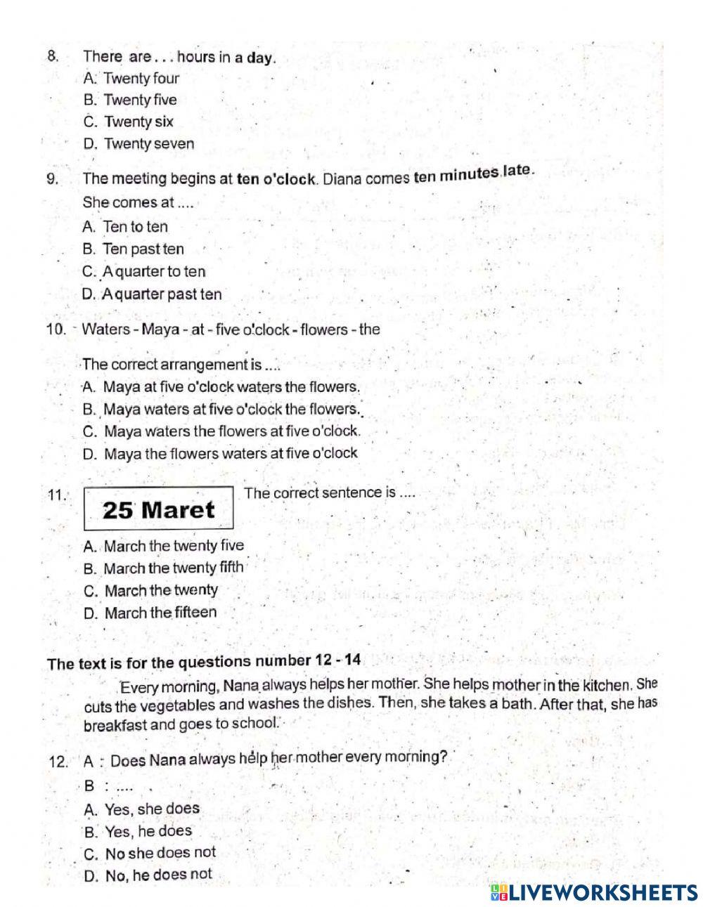 Latihan PTS kelas 5 sem 1